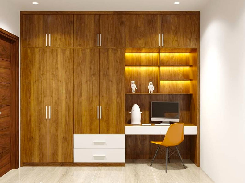 Mẫu tủ quần áo liền bàn học TCN42