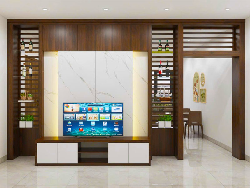 Mẫu kệ tivi liền vách ngăn KCN0019