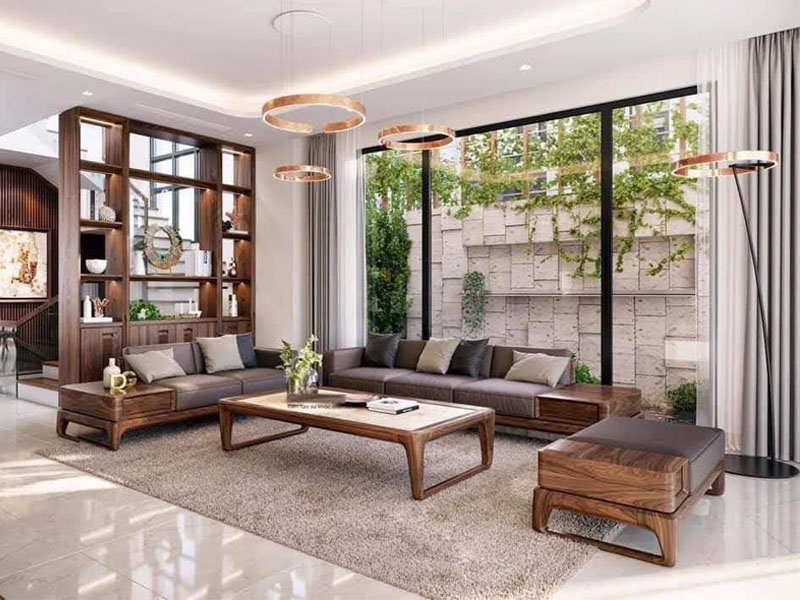 Phòng khách gỗ óc chó đẹp K006